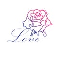 Beautiful outline of a rose with the text `love`