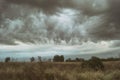 Beautiful overcast gloomy gray sky and clouds over Russian nature