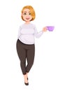 Beautiful overweight businesswoman holding a cup of coffee