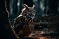 Beautiful owl in the forest. Wildlife scene from nature. Owl in the forest Ai Generative Royalty Free Stock Photo