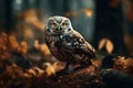 Beautiful owl in the forest. Wildlife scene from nature. Owl in the forest Ai Generative Royalty Free Stock Photo