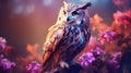 A beautiful owl perched on the edge of an enchanting garden