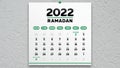 A beautiful calendar page with a schedule of Ramadan fasting days 2022