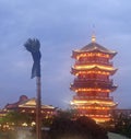 Beautiful pagoda tower is in north Jakarta