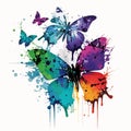 Beautiful paint splatter watercolor abstract, butterflys on the white background. Vector illustration Royalty Free Stock Photo