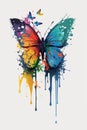 Beautiful paint splatter watercolor abstract, butterfly on the white background. Vector illustration Royalty Free Stock Photo