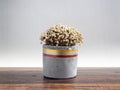 Beautiful painted concrete planter with dried flowers. Handmade cement pot for home decoration Royalty Free Stock Photo