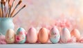 Beautiful painted easter eggs with copy space