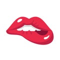 Beautiful painted female lips with emotions. Mouth with kiss, teeth.