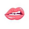 Beautiful painted female lips with emotions. Mouth with kiss, teeth.