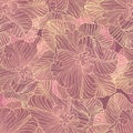 Beautiful painted tulips seamless pattern. Delicate yellow tulip petals with veins on a pink background Royalty Free Stock Photo