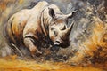 Beautiful painting of angry rhinoceros. Wildlife Animals. Illustration, Generative AI