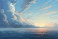 A beautiful painting capturing the serene and vibrant colors of a sunset over the ocean., A serene interpretation of an abstract Royalty Free Stock Photo