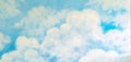Beautiful painting of clouds and sky on cement wall. Scratched blue wall texturebackdrop surface. Concrete wall with clouds and Royalty Free Stock Photo
