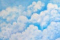 Beautiful painting of clouds and sky on cement wall. Scratched blue wall texturebackdrop surface. Concrete wall with clouds and Royalty Free Stock Photo