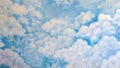Beautiful painting of clouds and sky on cement wall. Scratched blue wall texturebackdrop surface. Concrete wall with clouds and Royalty Free Stock Photo