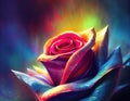 beautiful painting of a magical little rose blooming, ai generated image