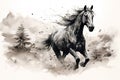 Beautiful painting of a running horse. Wildlife Animals. Illustration, Generative AI Royalty Free Stock Photo