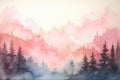 A beautiful painting showcasing a serene landscape of trees and fluffy clouds under a blue sky, Subtle watercolor gradient, AI