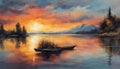 beautiful painting showing sunset on the lake,illustration