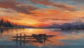 beautiful painting showing sunset on the lake,illustration