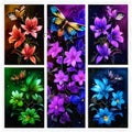 Beautiful paintings of colorful flowers and butterflies.