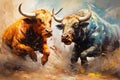 Beautiful paintings two bulls are fighting fiercely. Wildlife Animals, Generative AI, Illustration
