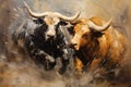 Beautiful paintings two bulls are fighting fiercely. Wildlife Animals, Generative AI, Illustration