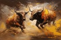 Beautiful paintings two bulls are fighting fiercely. Wildlife Animals, Generative AI, Illustration Royalty Free Stock Photo