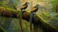 Beautiful pair of Superb bird-of-paradise Royalty Free Stock Photo