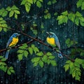 beautiful pair of birds sitting on a branch generated by AI tool