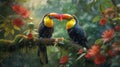 Beautiful pair of Keel-billed toucan