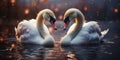 A beautiful pair of swans with their necks form a heart. Beautiful magical background.Mating games of a pair of white swans. Swans Royalty Free Stock Photo