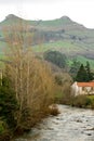 Beautiful landscape of the Busampiro peaks and the Miera river from the beautiful town of Lierganes, Cantabria. Las dos tetas