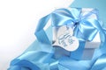 Beautiful pale aqua baby blue gift with love gift heart shape gift tag