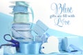 Beautiful pale aqua baby blue gift wrapping ribbons and gift boxes