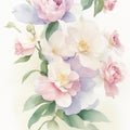 Beautiful pale pink and lilac roses with white petals- Generative AI illustration Royalty Free Stock Photo