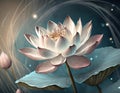 White and pale pink lotus flower with a swirl graphic background