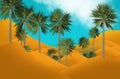Beautiful palm in oasis in desert with blue sky background