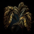 Beautiful palm tree leaf on black background Generative AI Royalty Free Stock Photo