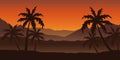 Beautiful palm tree silhouette landscape in orange colors Royalty Free Stock Photo
