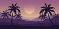 Beautiful palm tree silhouette mountain landscape in purple colors Royalty Free Stock Photo