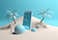 cyber up mock sea creative palm holiday summer concept phone sand. Generative AI.