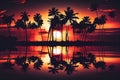 Beautiful palm trees tropical sunset