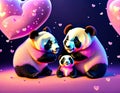 Animals family, Beautiful panda mother, father and baby panda, Mothers Day postcard or poster. AI Generated
