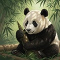 Beautiful Panda Snacking on Bamboo in Tranquil Background Royalty Free Stock Photo