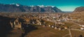 Beautiful panorama of the city of Aigle in Switzerland with visible castle and vineyards. Beautiful mountain backdrop Royalty Free Stock Photo