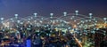 Beautiful panorama cityscape with wifi network and connection technology concept, internet globalization concept Royalty Free Stock Photo