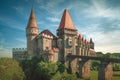 Panorama Corvinilor Castle in summer season Royalty Free Stock Photo