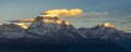 Beautiful Panorama of Dhaulagiri summit and clouds during sunrise from Poonhill, Himalayas Royalty Free Stock Photo